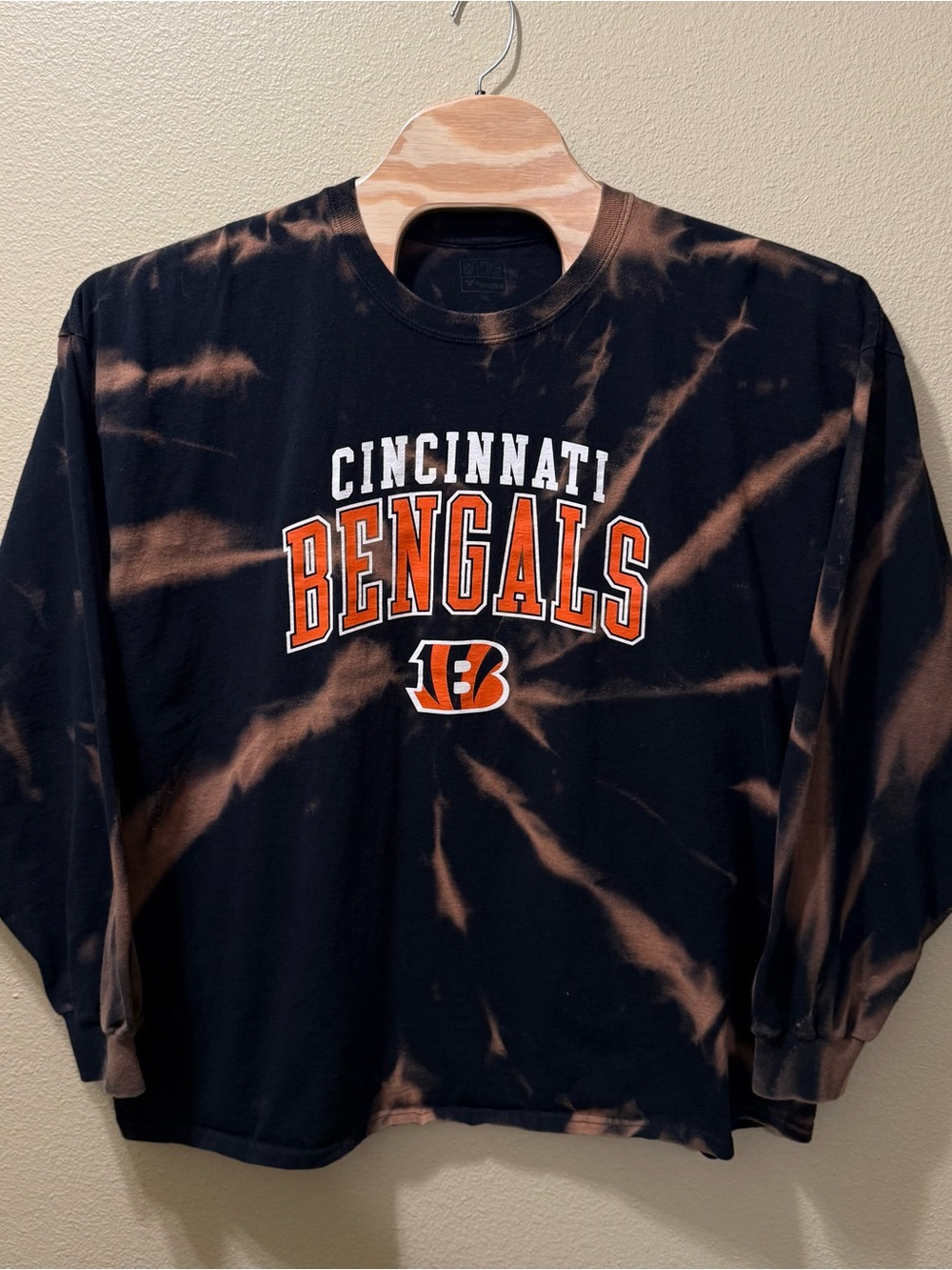 Men’s 3XL NFL Fanatics Cincinnati Bengals Bleached Tie Dye Long Sleeve Shirt